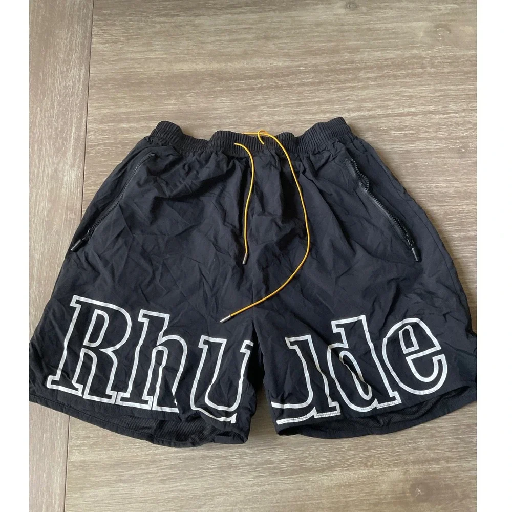 Rhude Straight-Leg Logo-Print Nylon Drawstring Black Size XL New With Tags